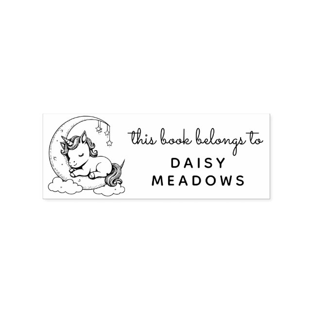 Baby Unicorn Sleeping on a Crescent Moon Library Rubber Stamp (Imprint)