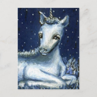 Baby unicorn under a starry sky postcard