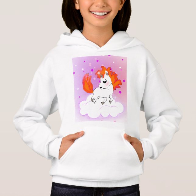 Baby Unicorn with Orange Hair on White Cloud (Front)