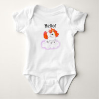 Baby Unicorn with Orange Hair on White Cloud