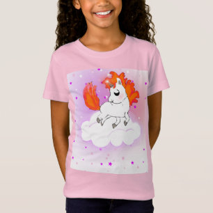 Baby Unicorn with Orange Hair on White Cloud T-Shirt