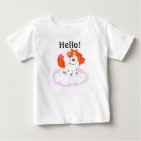 Baby Unicorn with Orange Hair on White Cloud