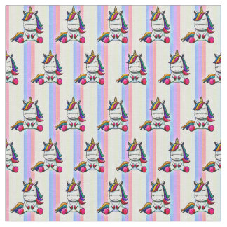 Baby Unicorn with Rainbow Background Fabric