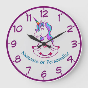 Baby Unicorn Zen Yoga Meditation Lotus Purple Blue Large Clock