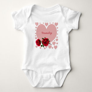 Baby Valentine's Day Pink Heart Red Roses Baby Bodysuit