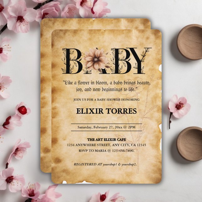 Baby Vintage Floral Monogram Baby Shower Invitation (Creator Uploaded)