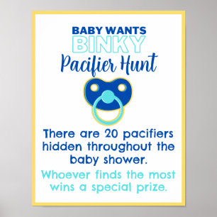 Baby Wants Binky Pacifier Hunt Game Baby Shower Poster