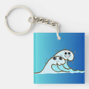 Baby Waves graphic on button. Key Ring