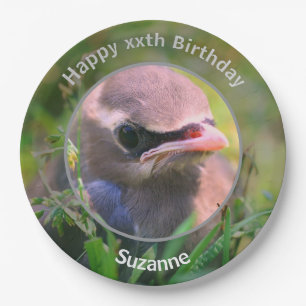 Baby Waxwing Bird Personalised Birthday Party Paper Plate