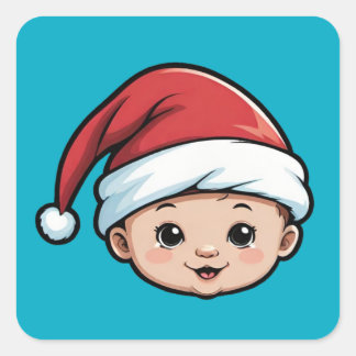 Baby Wearing Santa Hat Square Sticker