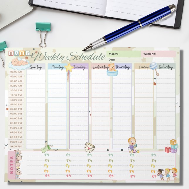 Baby Weekly Schedule Planner Pastel Green Themed Notepad (Creator Uploaded)