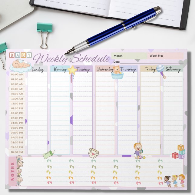 Baby Weekly Schedule Planner Pastel Purple Themed Notepad (Creator Uploaded)