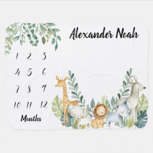 Baby Weeks, Month Milestone Blanket Safari Animal