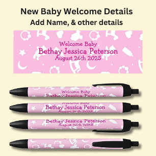 Baby Welcome - Add Name & detail on Pink Black Ink Pen