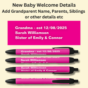 Baby Welcome Pen, Add Names & Details Black Ink Pen