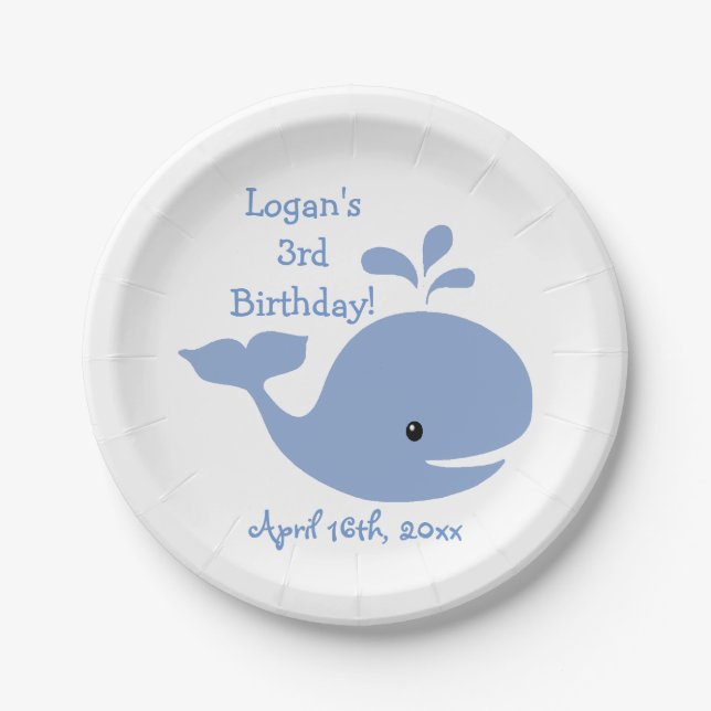 Baby Whale Birthday Paper Plate (Front)