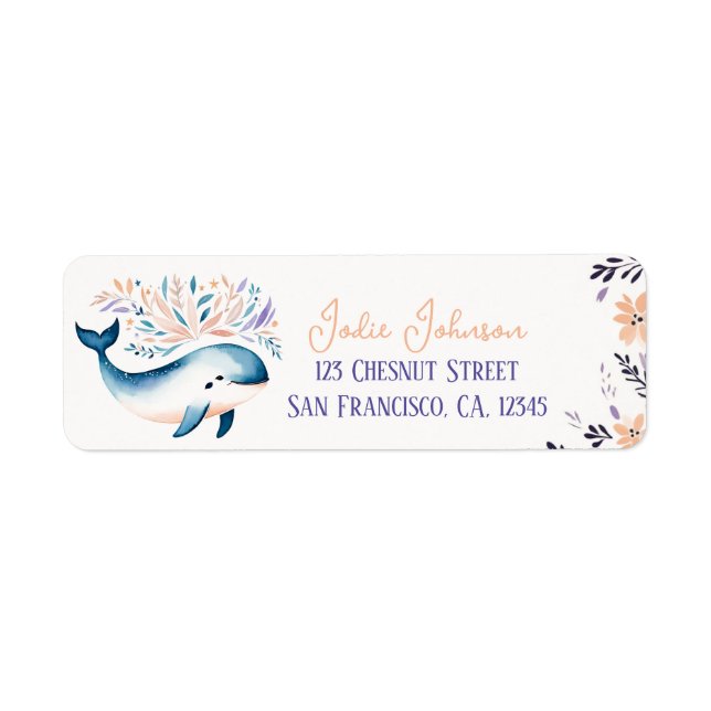 Baby Whale Boho Peach Lavender Floral Design -  (Front)