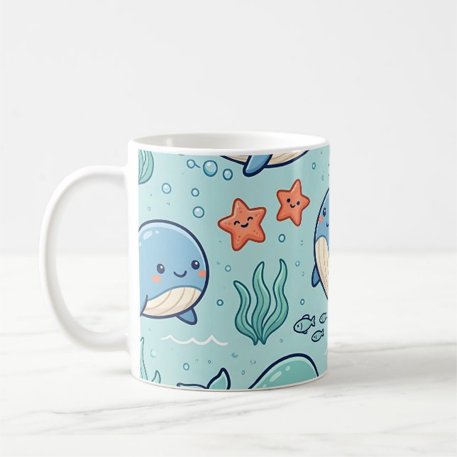 Baby Whale Mug – Ocean Pastel Pattern (Left)