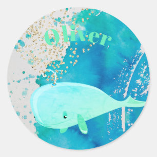 Baby  Whale Sparkle Blue Nautical Personal Classic Round Sticker