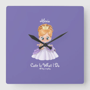 Baby white and purple baby  square wall  clock
