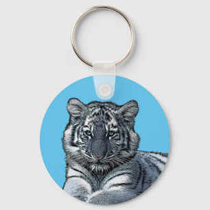 baby white baby tiger cub jungle safari animal art key ring
