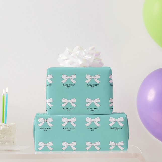 Baby White Bows Sprinkle Shower Party Personalised Wrapping Paper (Party Gifts)