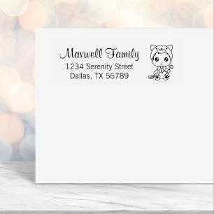 Baby White Cat Costume Family Address Self-inking Stamp