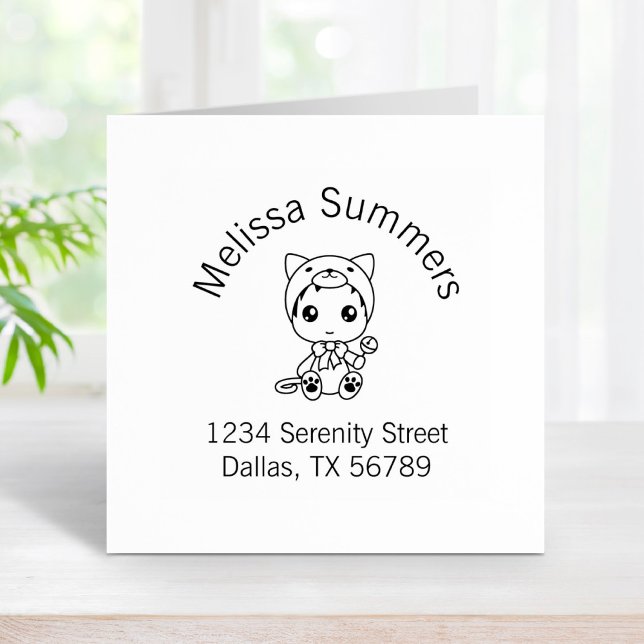 Baby White Cat Jumpsuit Arch Address Rubber Stamp (Creator Uploaded)
