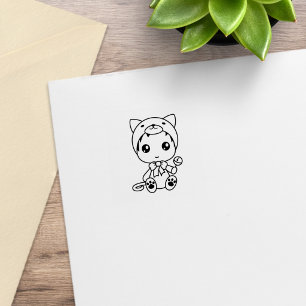 Baby White Cat Kitten Jumpsuit Costume 1x1 Rubber Stamp