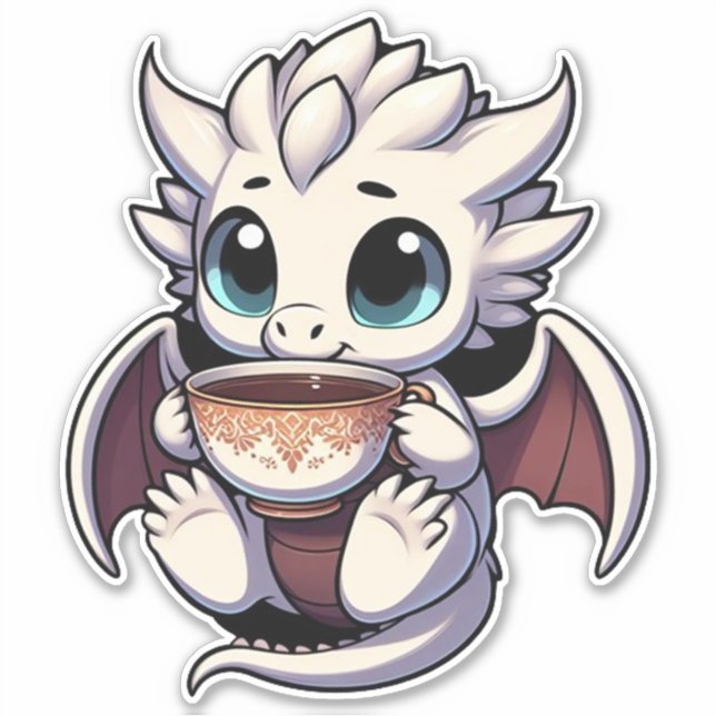 Baby White Dragon drinking coffee tea (Front)