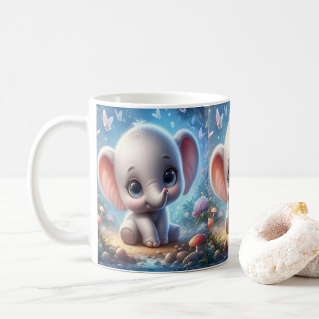 Baby White Elephant Floral Mug (With Donut)