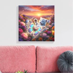 Baby White Tiger with Butterfly Whimsical Canvas Print