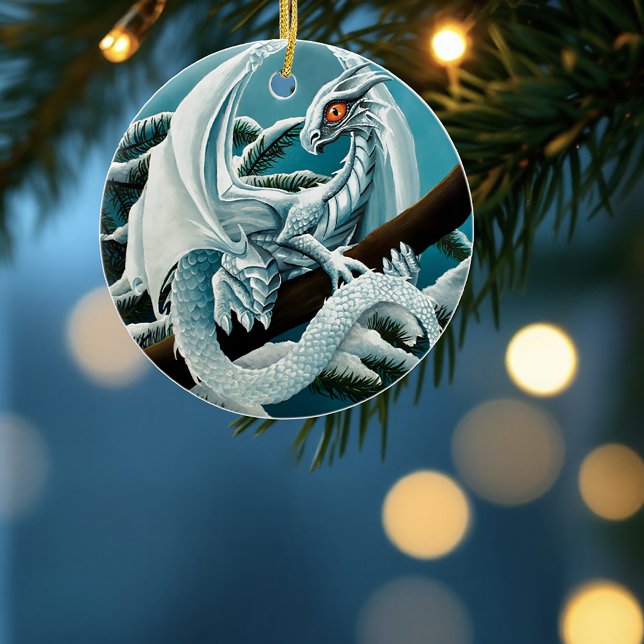 Baby White Winter Dragon Ceramic Tree Decoration (Creator Uploaded)