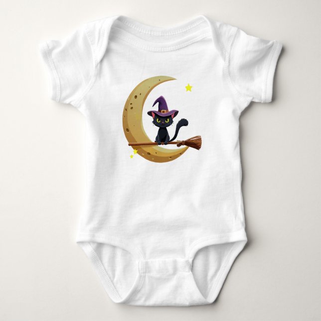Baby Witch Kitty on Moon Baby Bodysuit (Front)