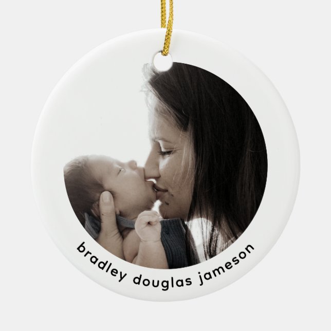 Baby with Mum Photo 1st Christmas Ceramic Ornament (Front)