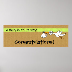 Baby with stork   Baby Shower Banner Poster