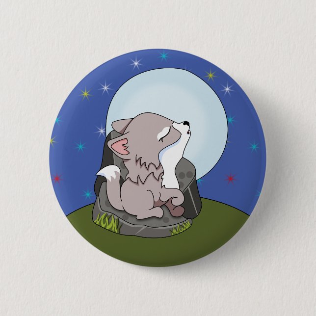 Baby Wolf Howling At The Moon 6 Cm Round Badge (Front)