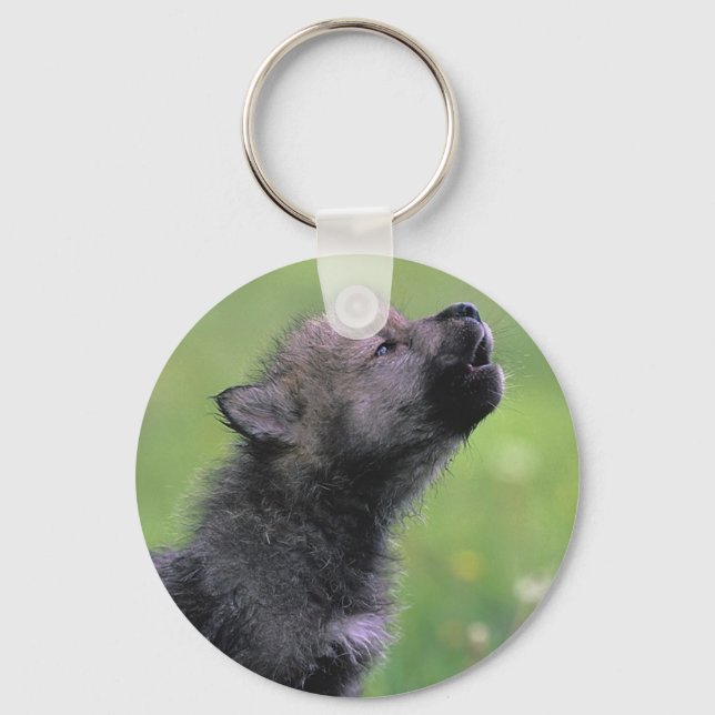 Baby Wolf Howls Key Ring (Front)