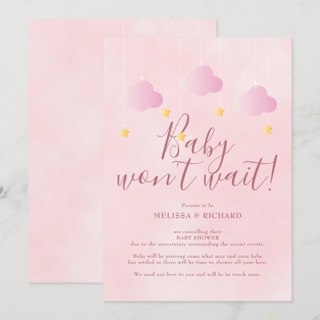 Baby Wont Wait Pink Baby Girl Baby Shower Invitation (Front/Back)