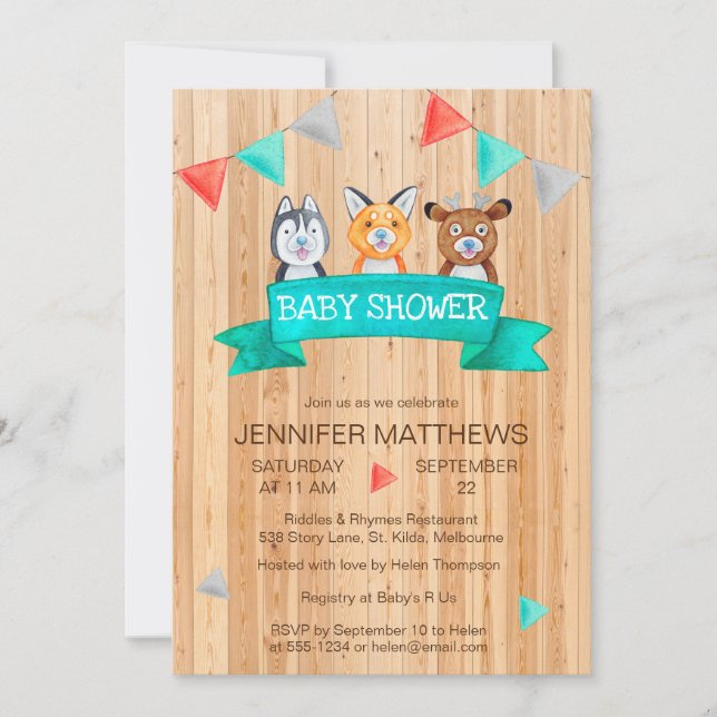 Baby Woodland Animals Watercolor Baby Shower Invitation (Front)