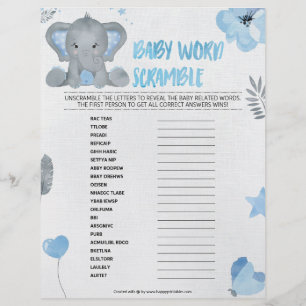Baby Word Scramble [Baby Elephant [Blue] Custom Letterhead