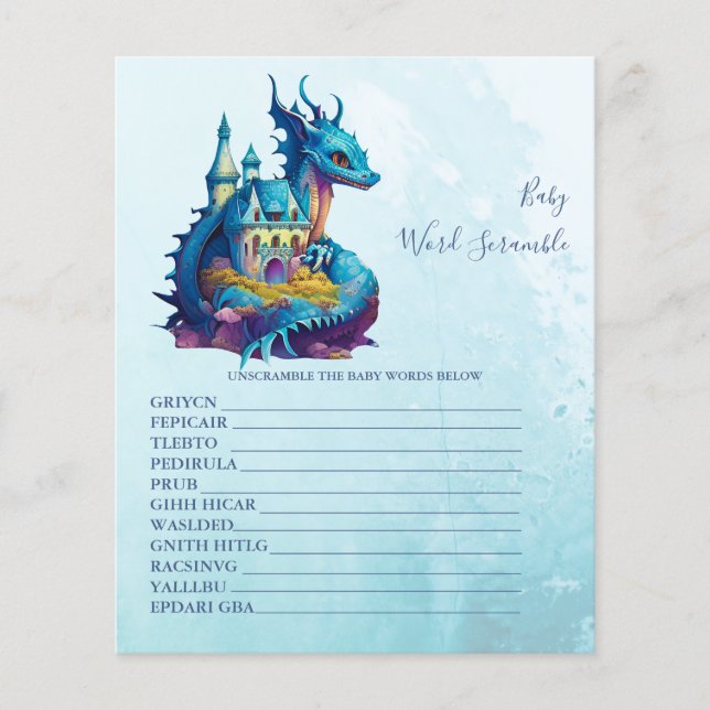 Baby Word Scramble Baby Shower Game (Front)