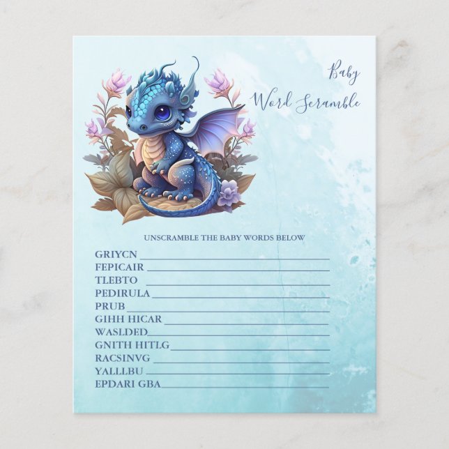 Baby Word Scramble Baby Shower Game (Front)