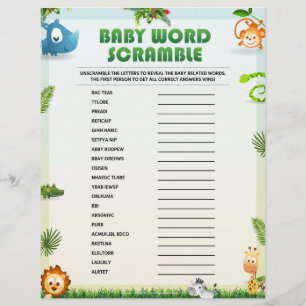 Baby Word Scramble Baby Shower Game [Animal Theme] Custom Letterhead