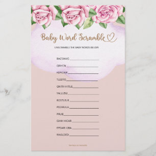 Baby Word Scramble Bear Girl Baby Shower