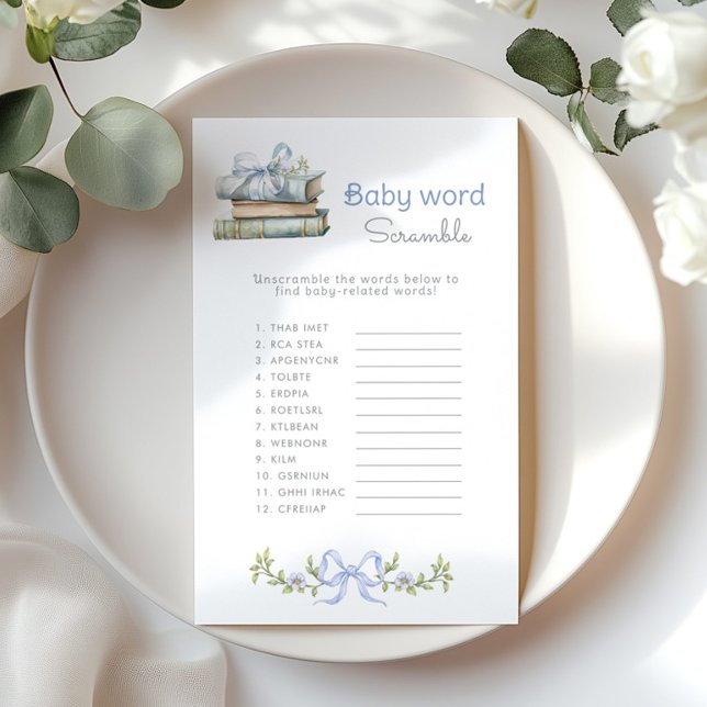 Baby word Scramble Blue Bow Books baby shower game (Creator Uploaded)
