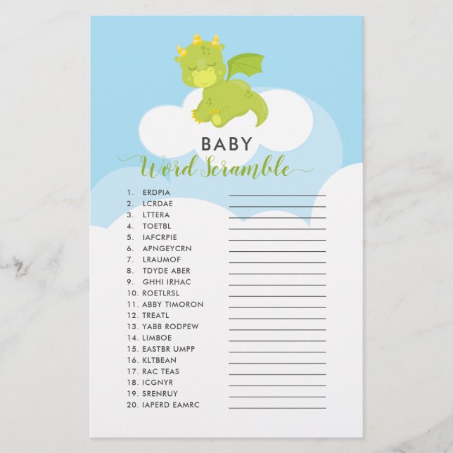 Baby Word Scramble Boy Dragon Shower Game (Front)