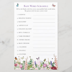 Baby Word Scramble Game Pink Purple Florals