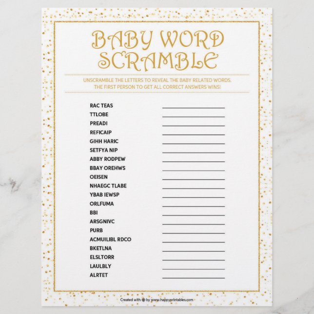 Baby Word Scramble [Golden Sparkles] Custom Letterhead (Front)