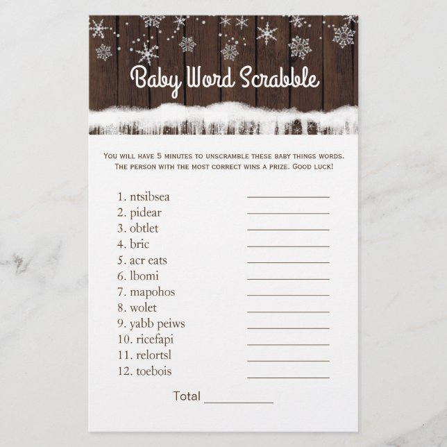 Baby Word Scramble Nursery Rhyme Baby Shower Games (Front)